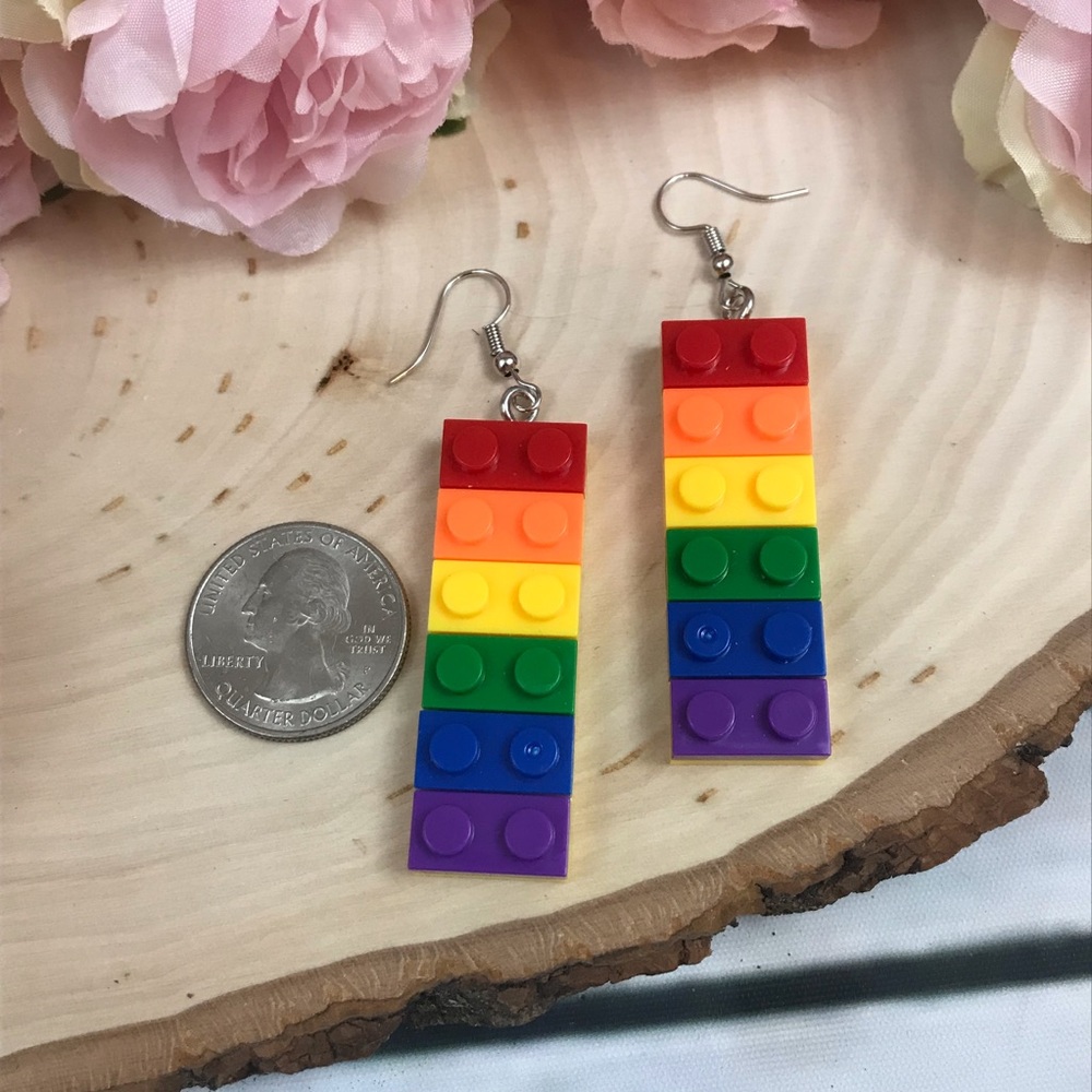 🌈Rainbow LEGO Dangle Earrings - Picture 6 of 6
